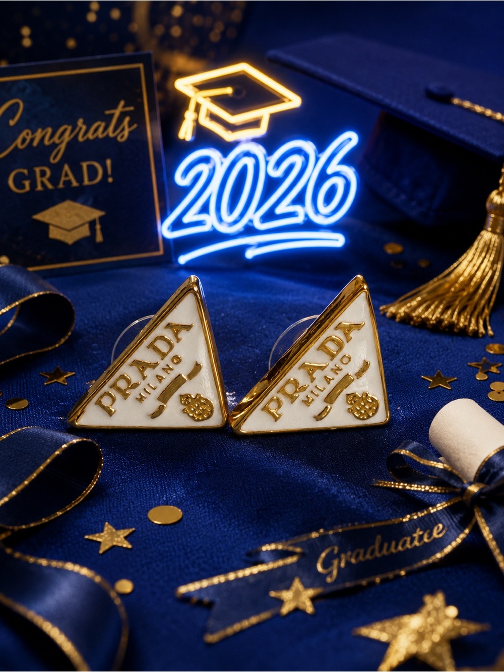 White and Gold Triangle Logo Earrings - Milano Crest